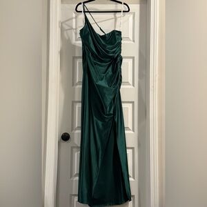 CELEBRATE DB STUDIO Sculpting Satin One-Shoulder Color Juniper Bridesmaid Dress